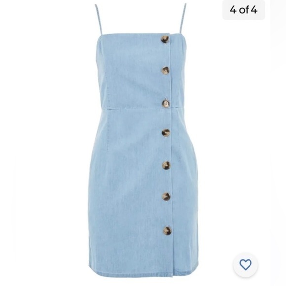 Preloved Topshop Chambray blue button up spaghetti strap mini dress Sz. Petite 0 - Picture 1 of 11